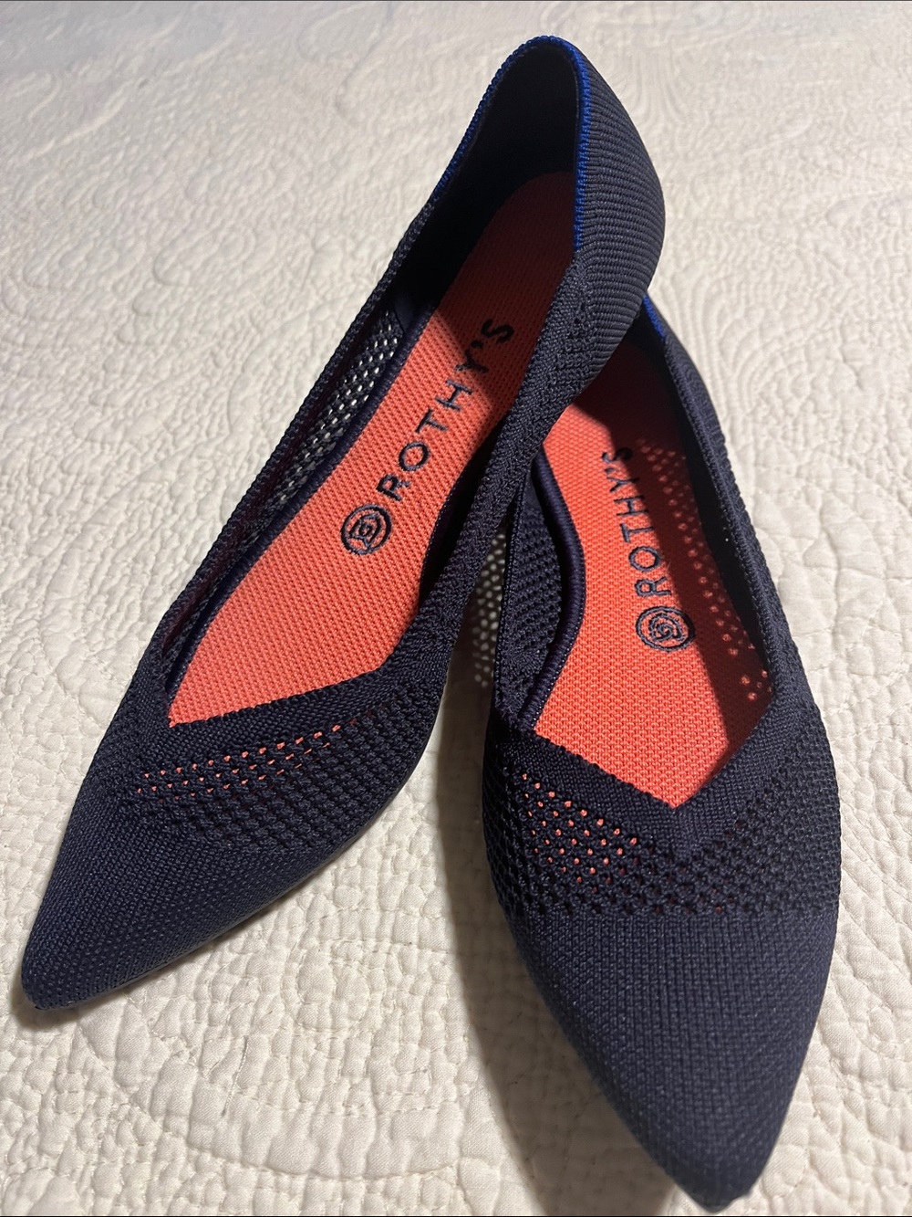 Rothy's Maritime Lattice Stitch Ballet Flat The Point Toe Navy Blue Size 8.5